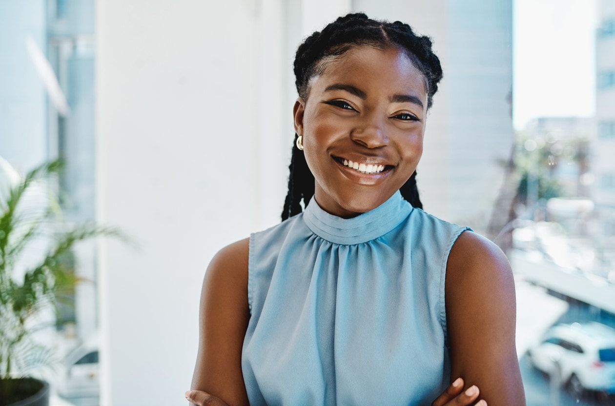 A happy young woman with a white teeth